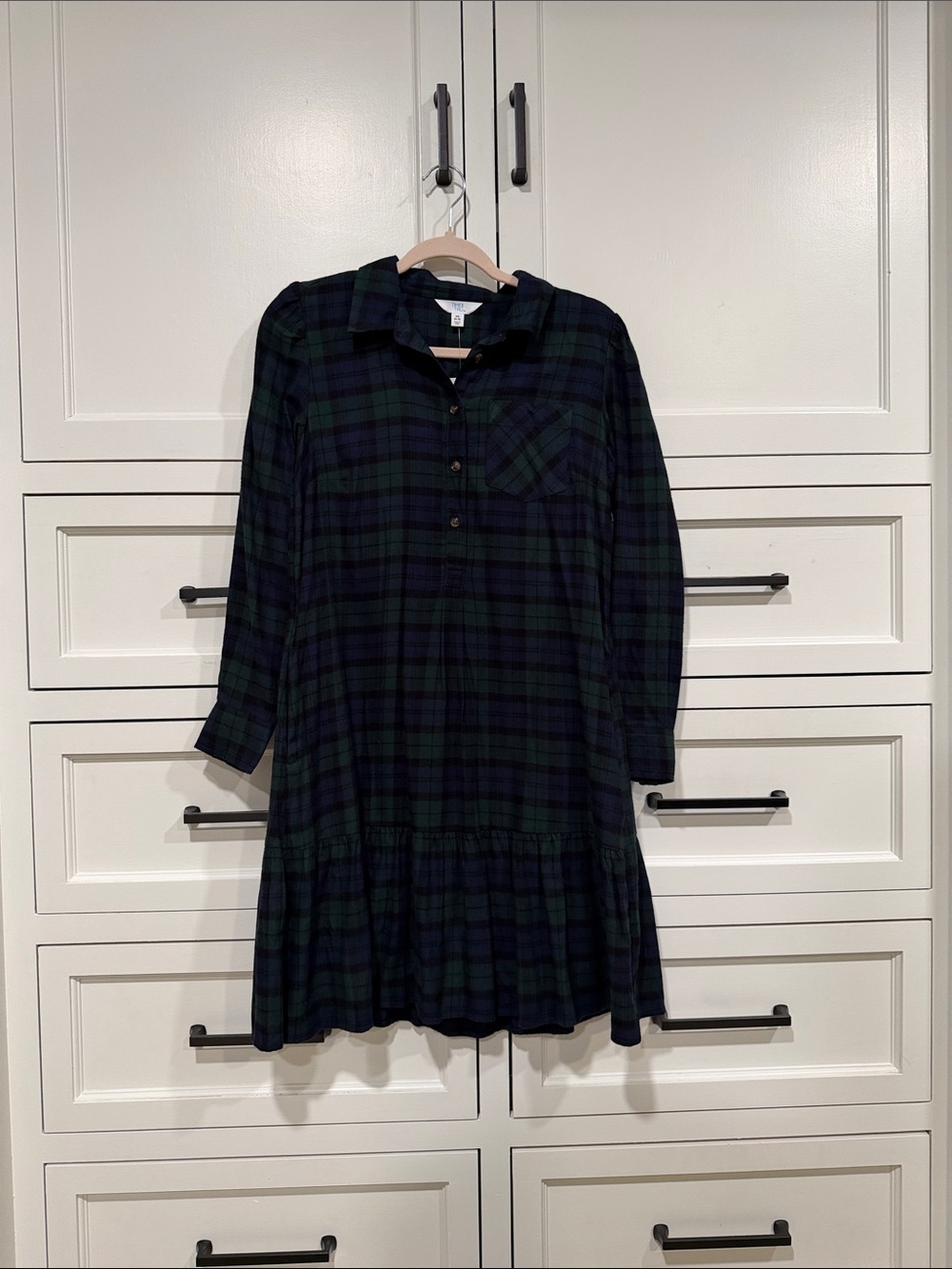 Women's Green and Navy Plaid Shirt Dress - Unknown Brand
